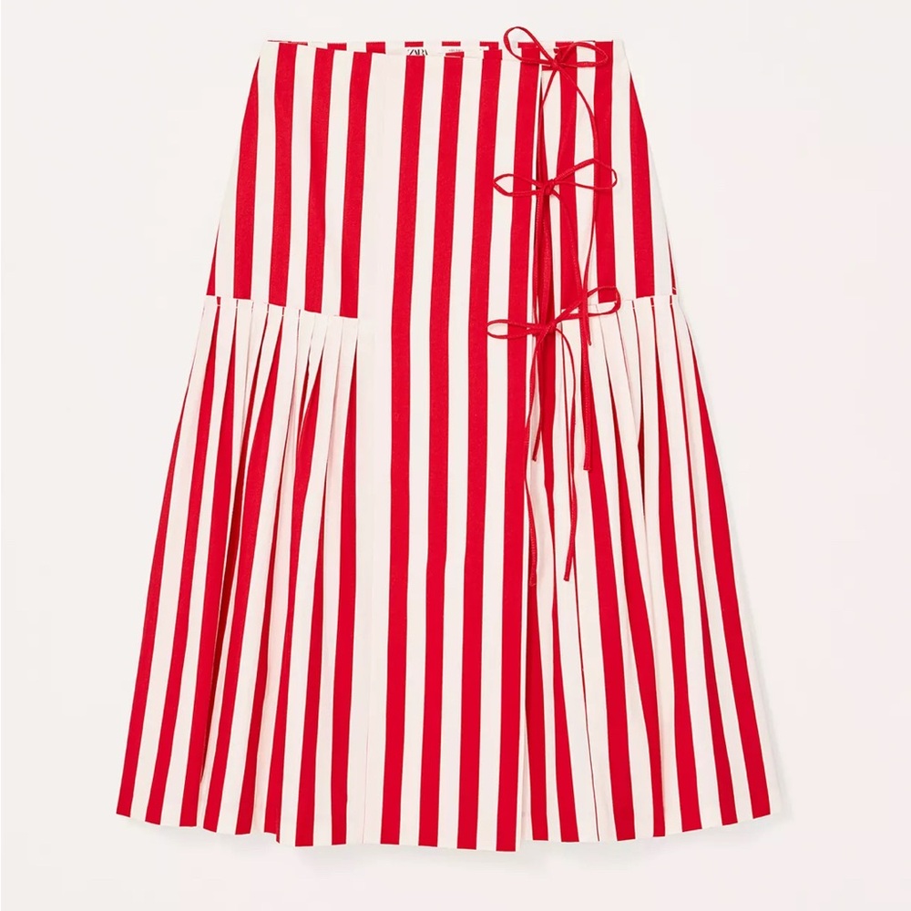 Zara Red and White Striped Skirt Size S NWT